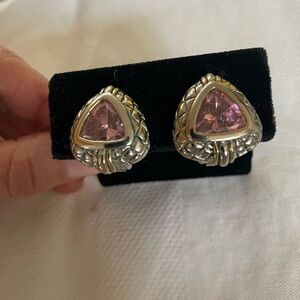 Silver clip earrings with pink stone